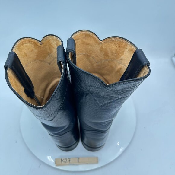 Justin Women Size 7B Black Leather Mid Calf Pull On Western Cowboy Boot - Picture 9 of 13